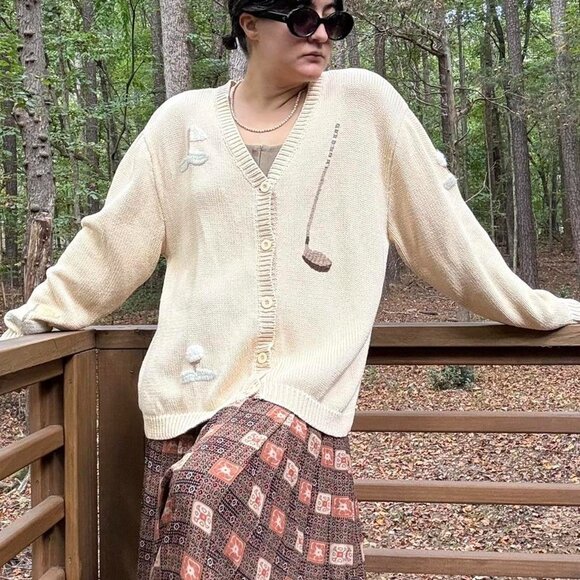 SOLD / AMAZING VINTAGE cream y2k LIZ CLAIBORNE GOLF knot knit cardigan! - Picture 8 of 8